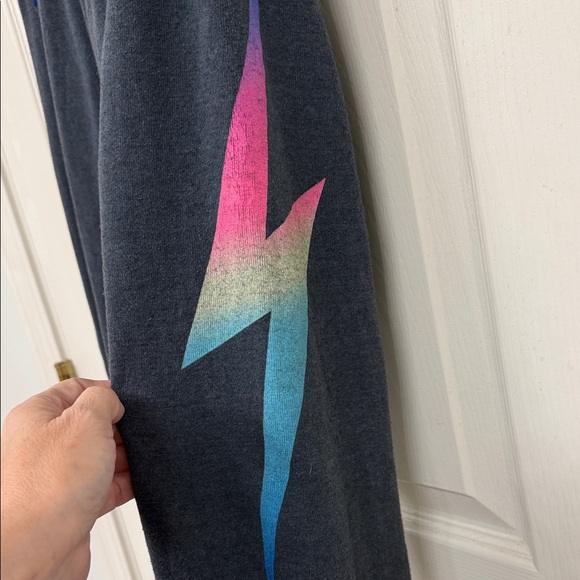 Aviator Nation Charcoal Rainbow Lightning Bolt Jogger: Small - Picture 4 of 6